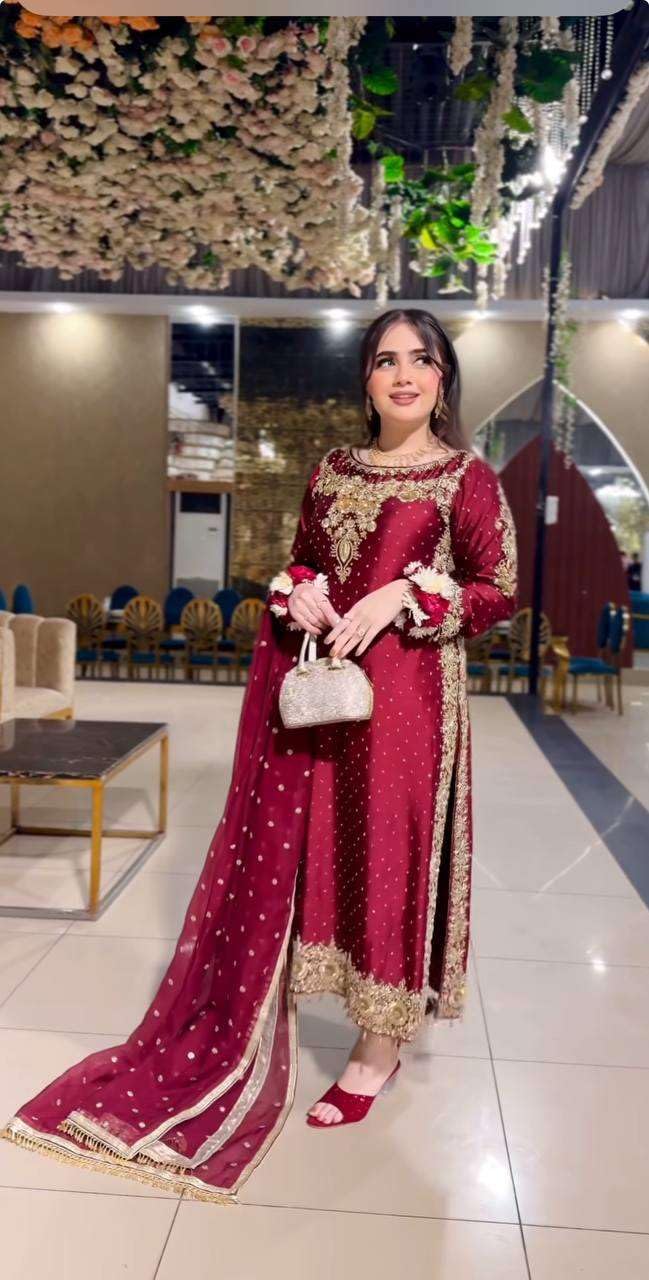 Maroon Embroidered Salwar Kameez with Dupatta | Luxury Indian Wedding & Party Wear for Women | Designer Ethnic Outfit (BLACKLUXE CRAFTS) - BLACKLUXECRAFTS