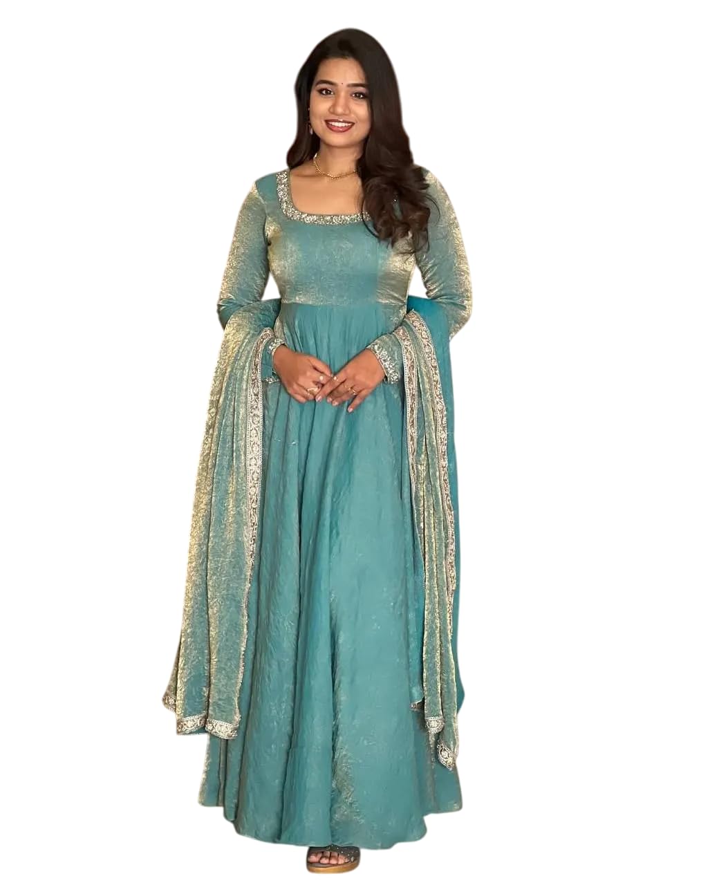 Women's Fandy Silk Embroidered Anarkali Kurti Gown With Dupatta Set (BLACKLUXE CRAFTS) - BLACKLUXECRAFTS