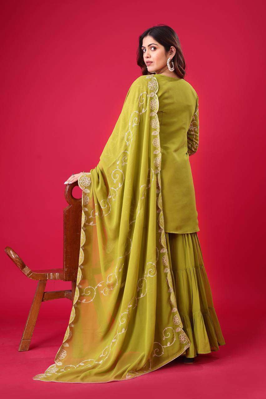 Embroidered Kurta Sharara Set with Dupatta – Designer Indian Wedding & Party Wear Outfit for Women (BLACKLUXE CRAFTS) - BLACKLUXECRAFTS