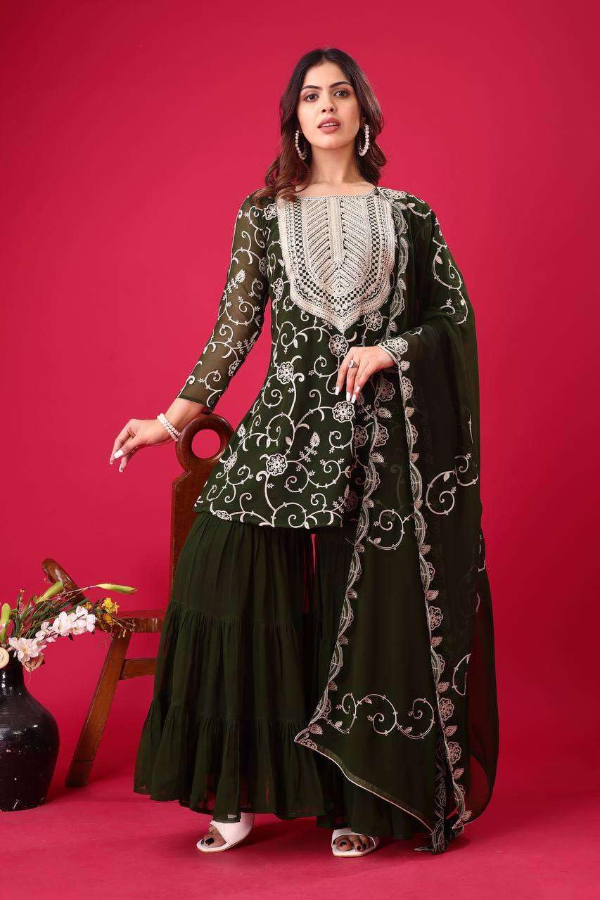 Embroidered Kurta Sharara Set with Dupatta – Designer Indian Wedding & Party Wear Outfit for Women (BLACKLUXE CRAFTS) - BLACKLUXECRAFTS