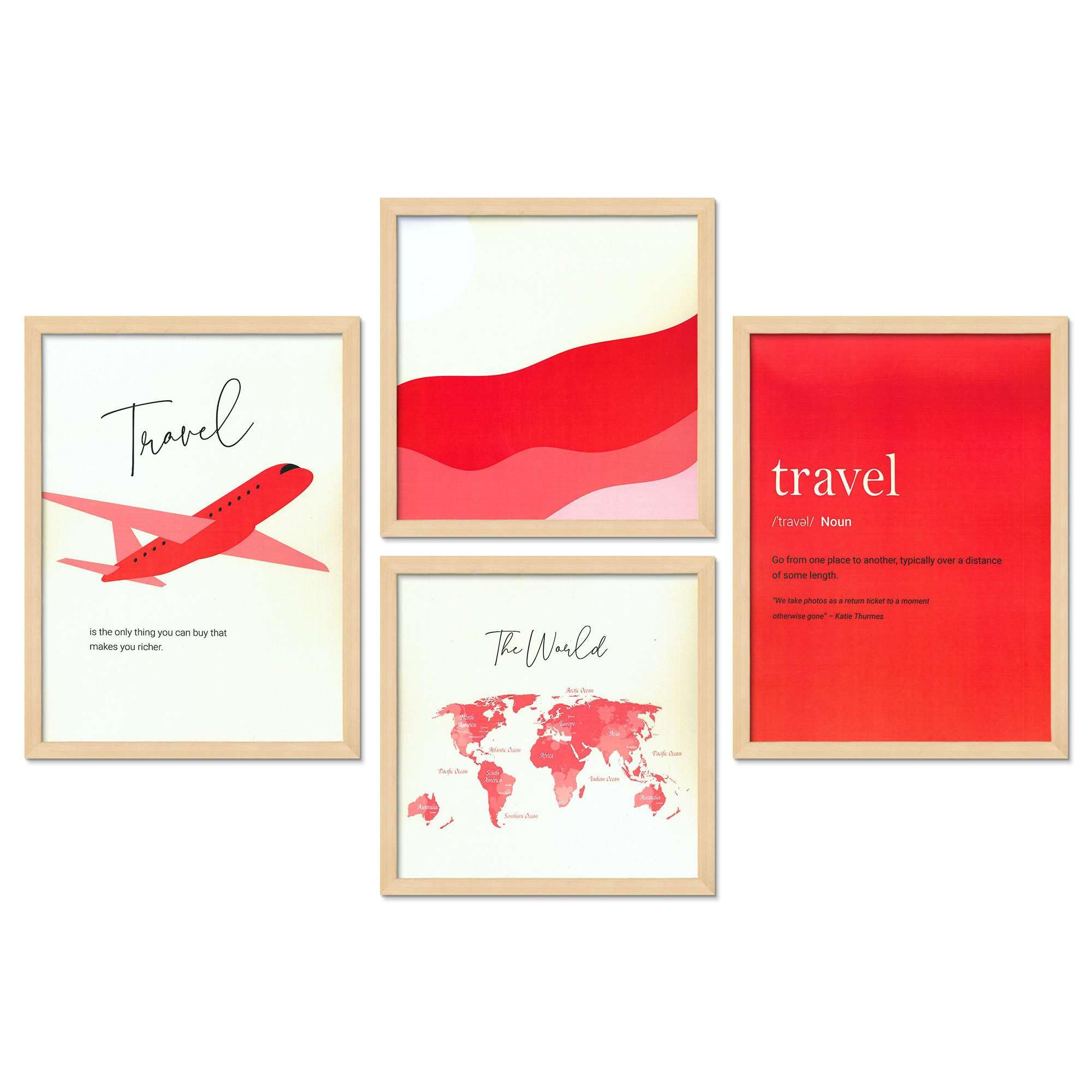 Travel Wall Art Set – Airplane, World Map & Typography Posters | Red Modern Canvas Prints for Living Room, Office & Bedroom | Adventure Home Decor ( 36X24 Inches ) (BLACKLUXE CRAFTS) - BLACKLUXECRAFTS