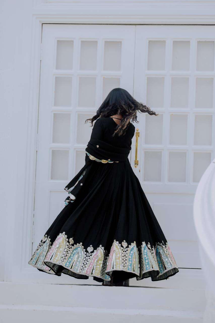 Anarkali Gown with Multicolor Embroidery | Designer Indian Party & Wedding Wear Dress (BLACKLUXE CRAFTS) - BLACKLUXECRAFTS