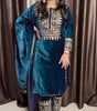 Women's Viscose Velvet Embroidery and Sequence Work Straight Kurti with Pant & Dupatta Set (Teal Blue-M)(BLACKLUXE CRAFTS) - BLACKLUXECRAFTS