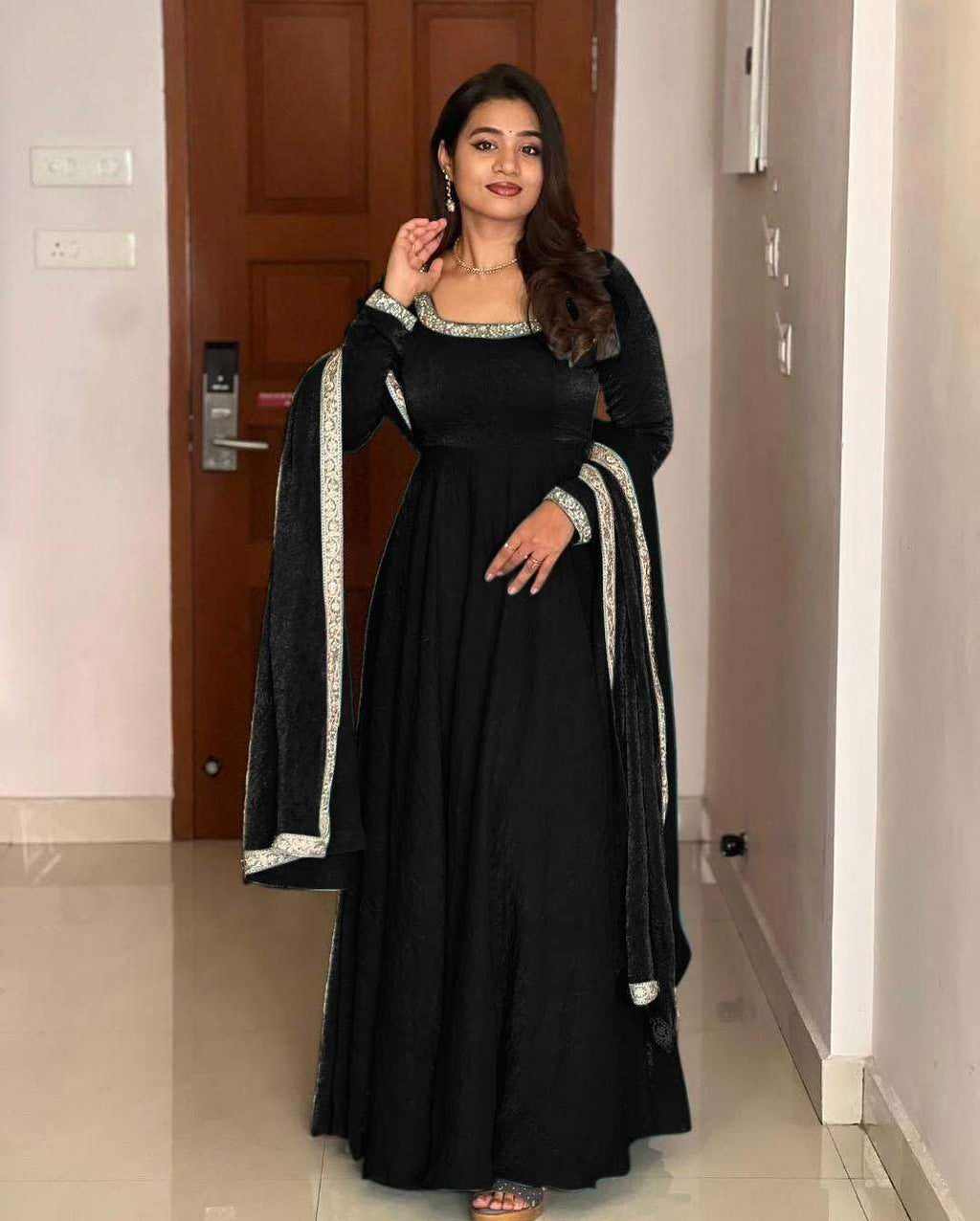 Women's Fandy Silk Embroidered Anarkali Kurti Gown With Dupatta Set (BLACKLUXE CRAFTS) - BLACKLUXECRAFTS