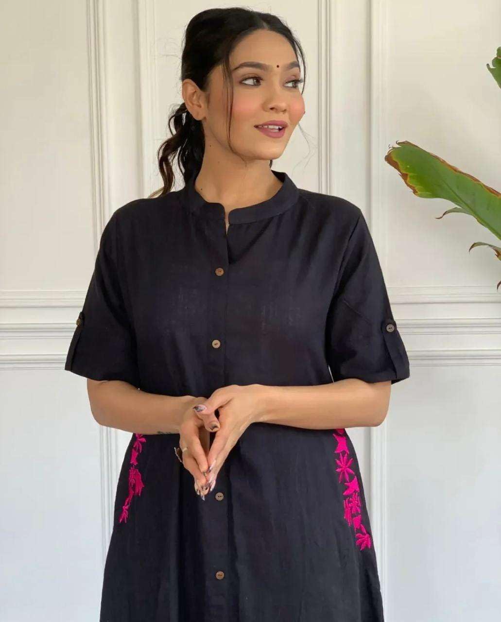 Elegant Black Kurta Set with Pink Embroidery | Women’s Ethnic Outfit (BLACKLUXE CRAFTS) - BLACKLUXECRAFTS