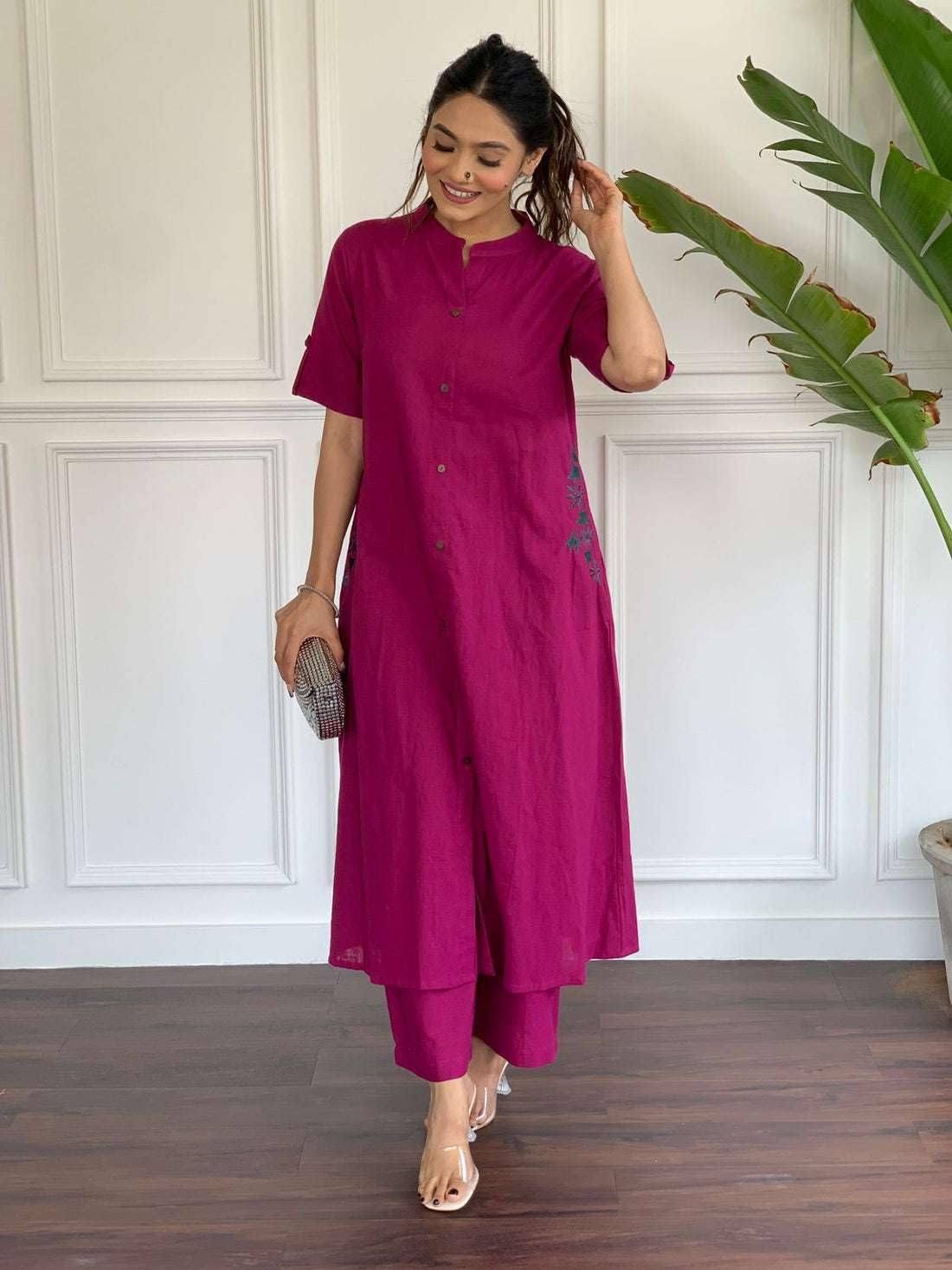 Elegant Black Kurta Set with Pink Embroidery | Women’s Ethnic Outfit (BLACKLUXE CRAFTS) - BLACKLUXECRAFTS