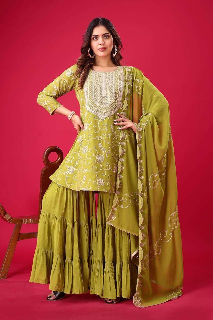 Embroidered Kurta Sharara Set with Dupatta – Designer Indian Wedding & Party Wear Outfit for Women (BLACKLUXE CRAFTS) - BLACKLUXECRAFTS