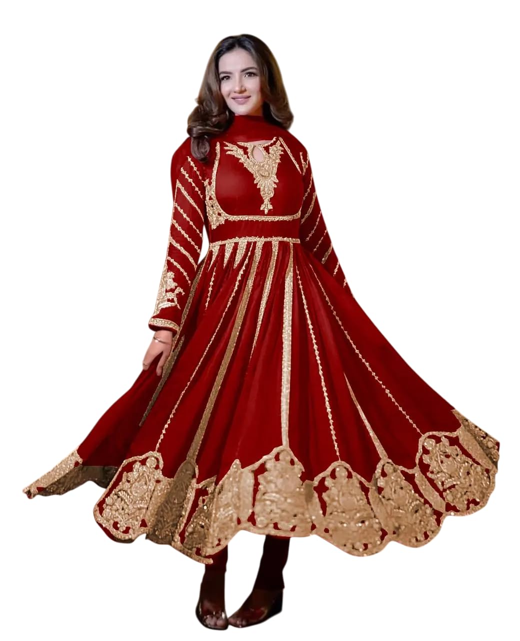 Women's Faux Georgette Embroidered Sequence Work Anarkali Kurti Gown with Net Dupatta (BLACKLUXE CRAFTS) - BLACKLUXECRAFTS