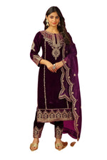 Maroon Velvet Straight Suit with Heavy Golden Embroidery & Net Dupatta | Party & Wedding Wear (BLACKLUXE CRAFTS) - BLACKLUXECRAFTS