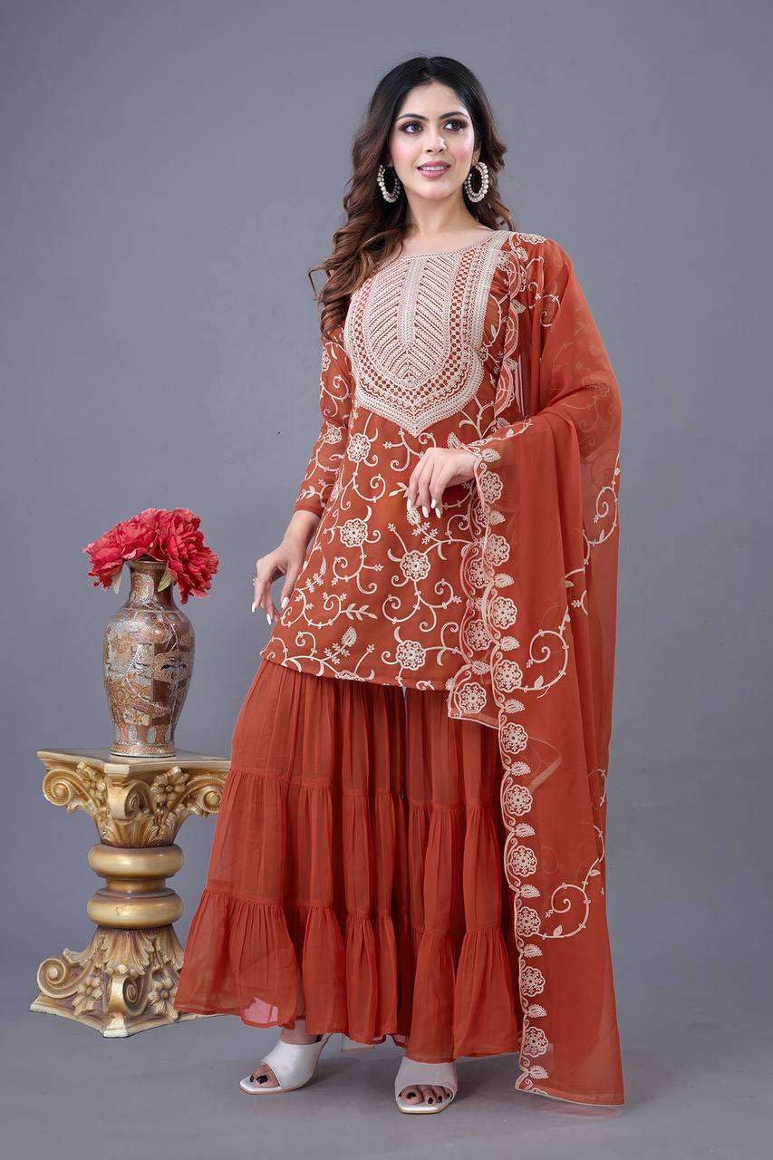 Embroidered Kurta Sharara Set with Dupatta – Designer Indian Wedding & Party Wear Outfit for Women (BLACKLUXE CRAFTS) - BLACKLUXECRAFTS