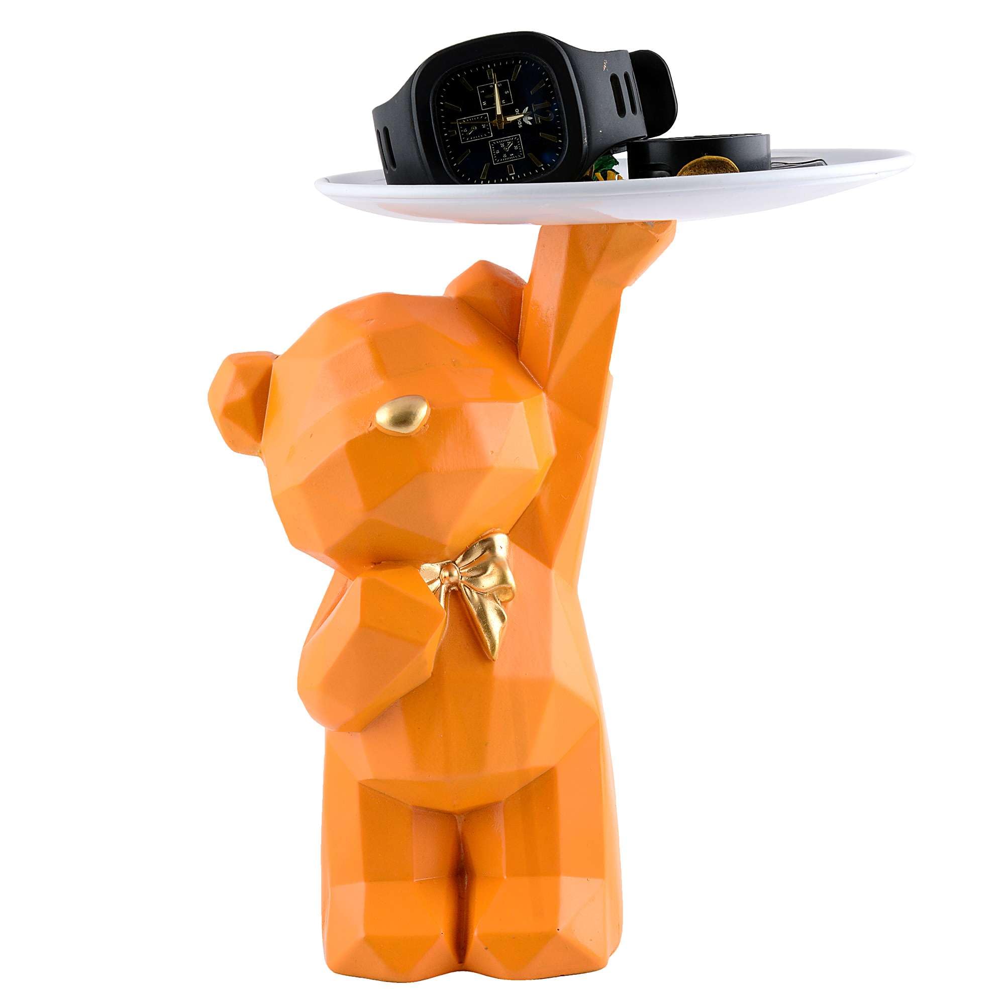 Handmade Geometric Bear Resin Tray – Modern Orange Decorative Organizer for Keys, Watches, Jewelry & Snacks | Unique Home Decor Gift (BLACKLUXE CRAFTS) - BLACKLUXECRAFTS