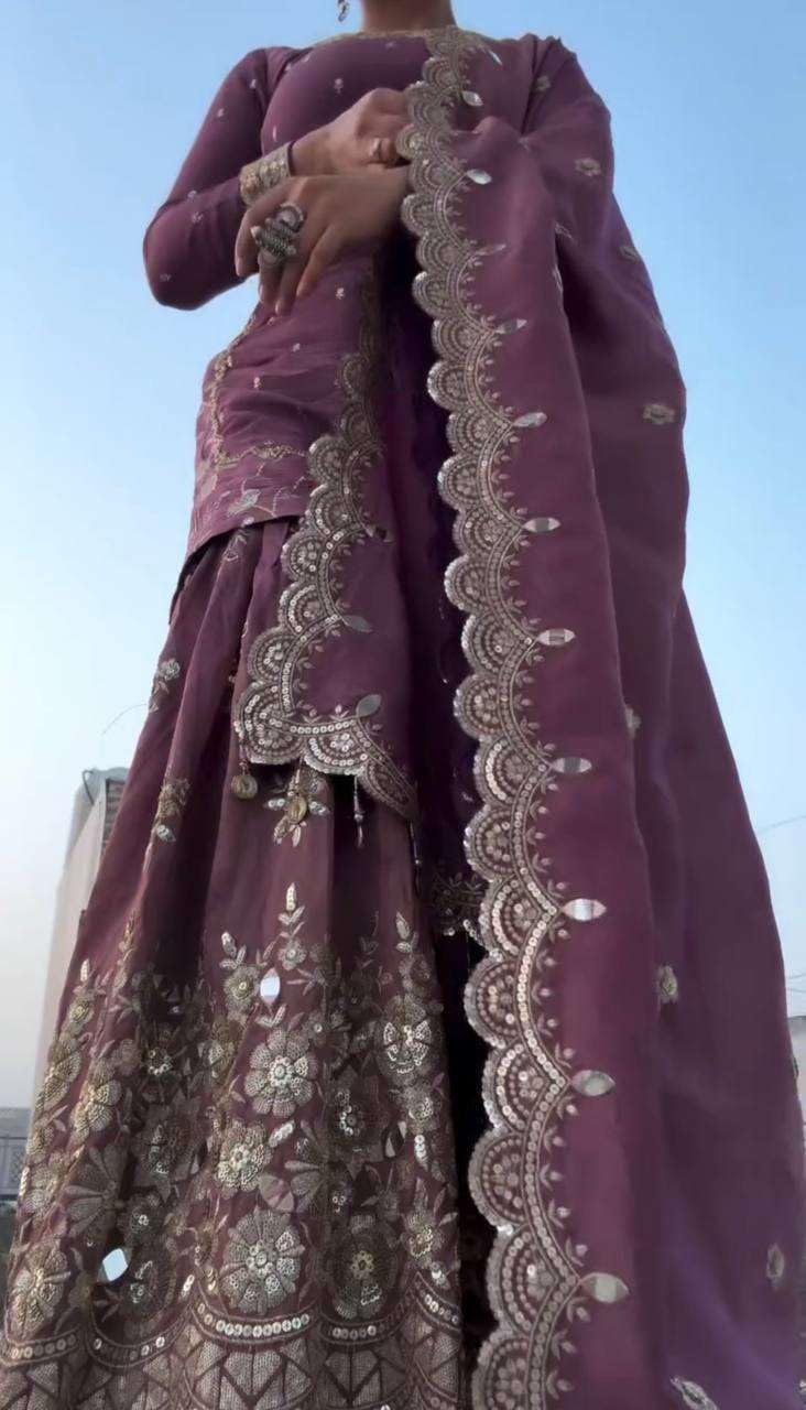 Women's Fandy Silk Embroidered Straight Kurta With Sharara and Dupatta Set (BLACKLUXE CRAFTS) - BLACKLUXECRAFTS
