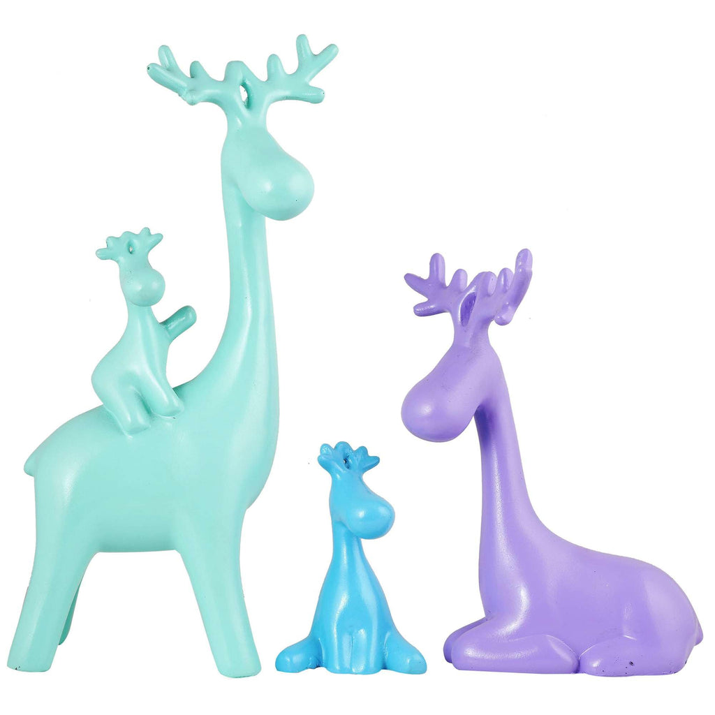 Colorful Reindeer Family Figurine Set – Modern Resin Deer Statues with Golden Antlers for Home Décor & Gifting (Set of 3) (BLACKLUXE CRAFTS) - BLACKLUXECRAFTS