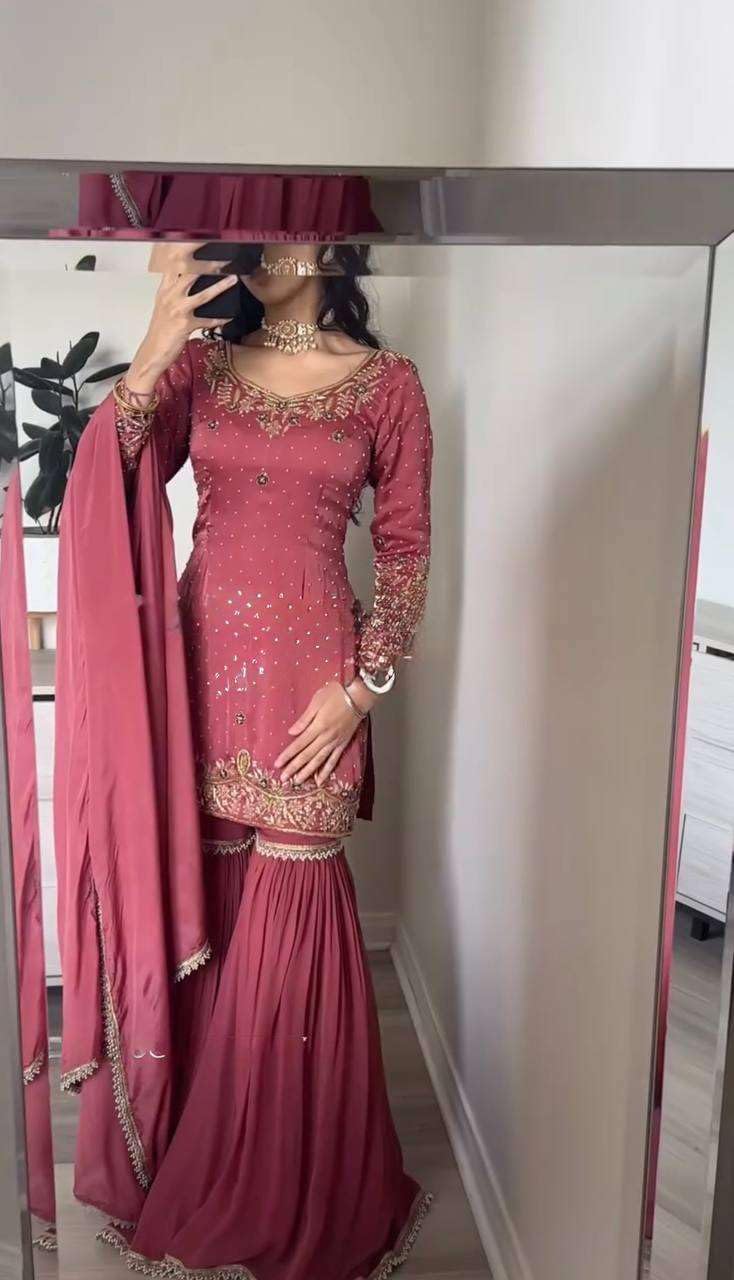 Women's Gold Crush Embroidered Straight Kurta with Sharara & Dupatta Set (BLACKLUXE CRAFTS) - BLACKLUXECRAFTS