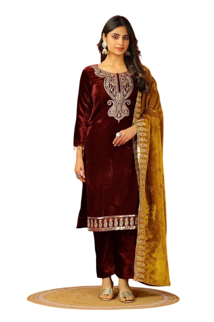 Velvet Embroidered Suit Set with Pink Dupatta – Designer Indian Wedding & Festive Wear Outfit (BLACKLUXE CRAFTS) - BLACKLUXECRAFTS
