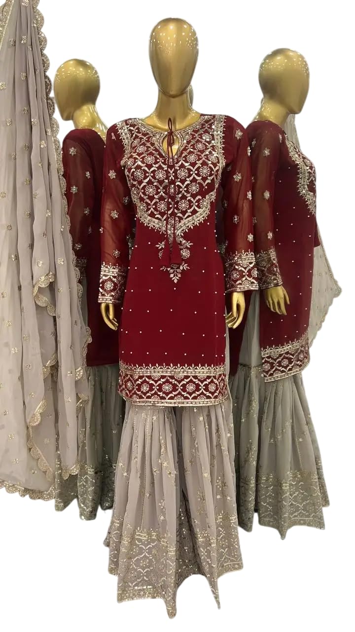 Teal Embroidered Sharara Suit with Dupatta | Designer Party Wear Outfit for Women | Traditional Indian Wedding & Festive Dress (BLACKLUXE CRAFTS) - BLACKLUXECRAFTS