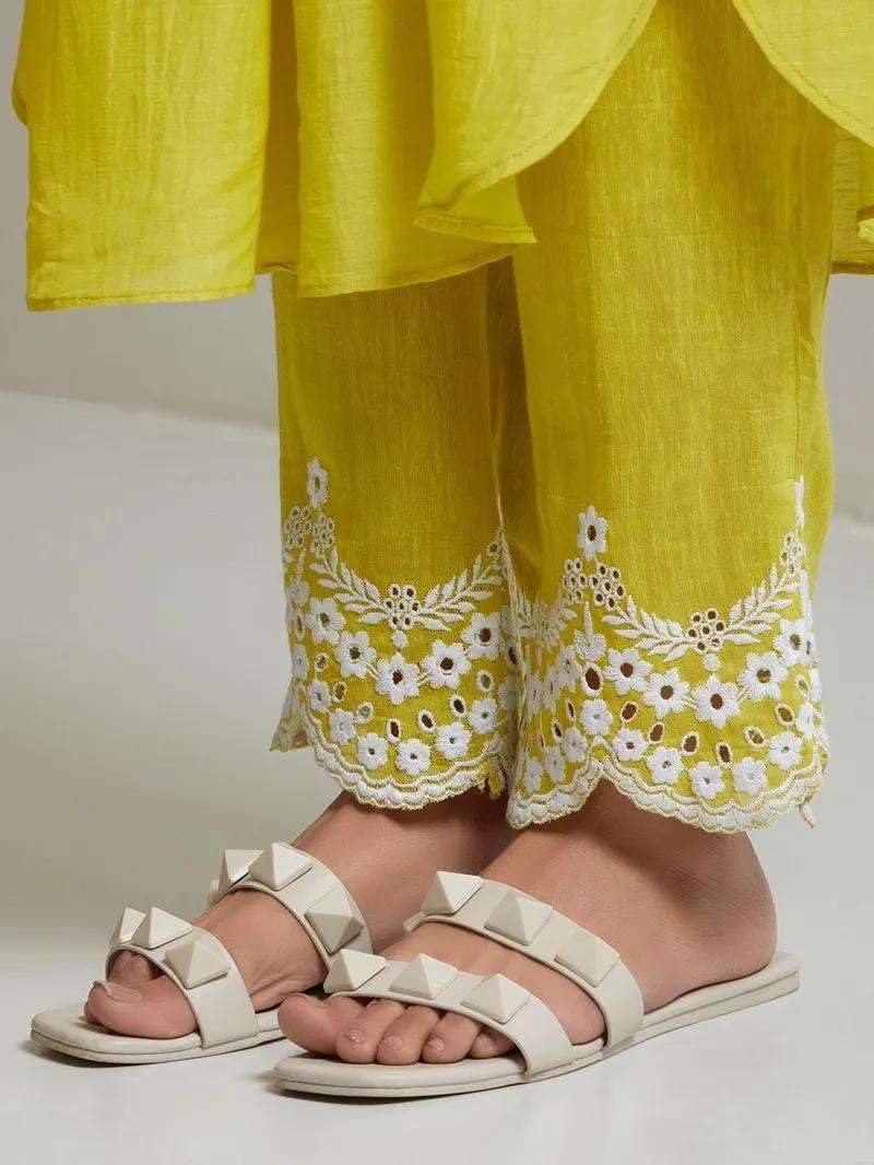 Lime Yellow Kurta Set with Checkered Dupatta | Women’s Indian Ethnic Outfit | Cotton Suit for Festive & Party Wear (BLACKLUXE CRAFTS) - BLACKLUXECRAFTS