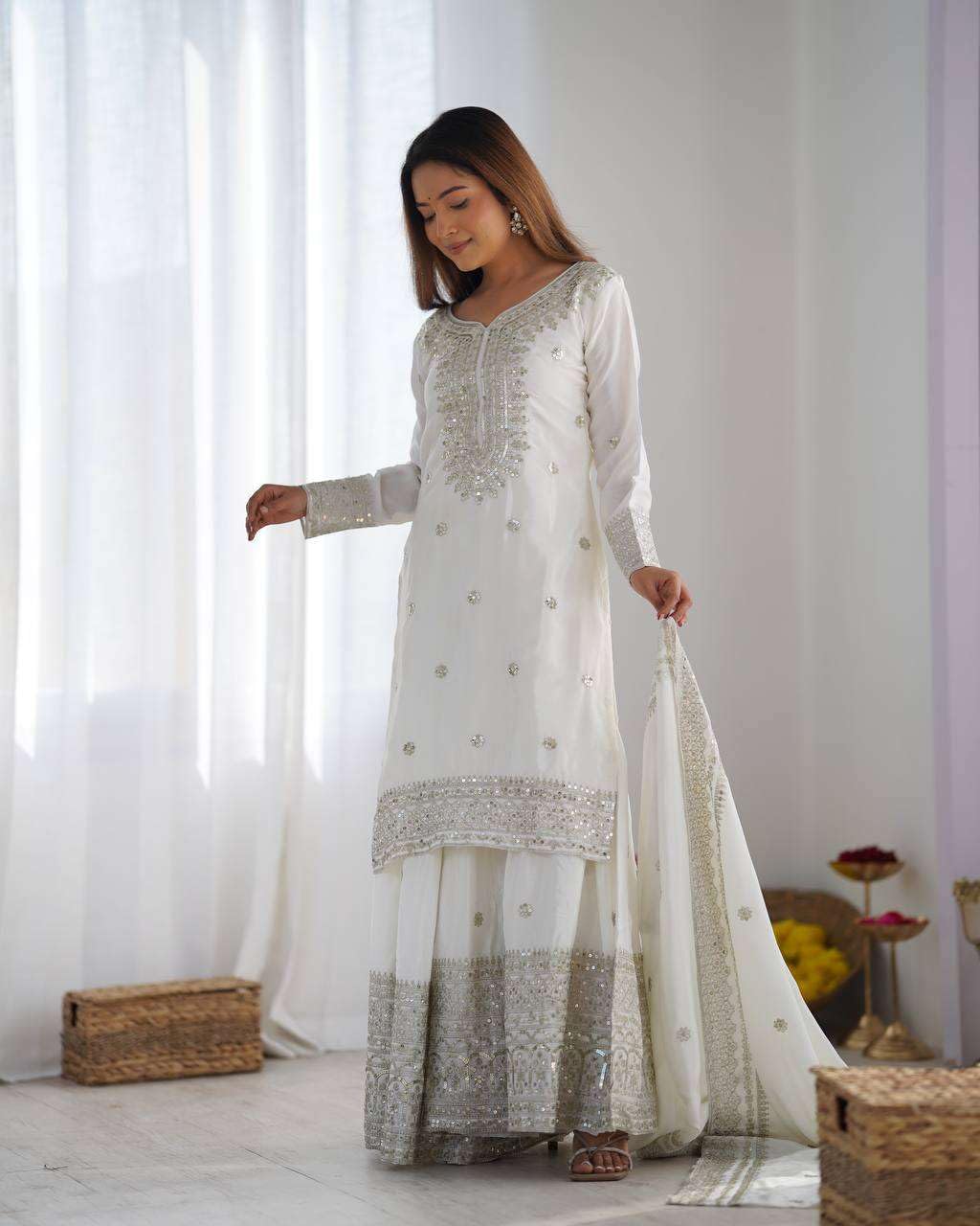 Mirror Work Sharara Suit with Dupatta | Indian Designer Ethnic Wear | Party & Wedding Outfit for Women (BLACKLUXE CRAFTS) - BLACKLUXECRAFTS