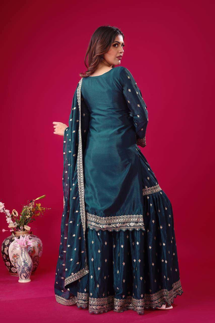 Embroidered Sharara Suit with Dupatta – Designer Party Wear Indian Outfit for Women (BLACKLUXE CRAFTS) - BLACKLUXECRAFTS