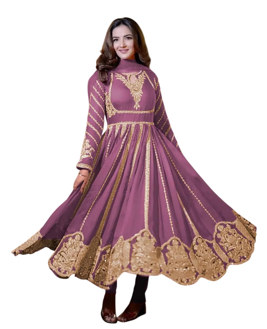 Women's Faux Georgette Embroidered Sequence Work Anarkali Kurti Gown with Net Dupatta (BLACKLUXE CRAFTS) - BLACKLUXECRAFTS