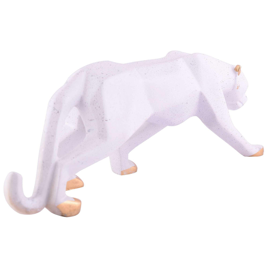 Handmade White Panther Figurine – Modern Resin Leopard Statue with Gold Accents for Luxury Home Décor (BLACKLUXE CRAFTS) - BLACKLUXECRAFTS