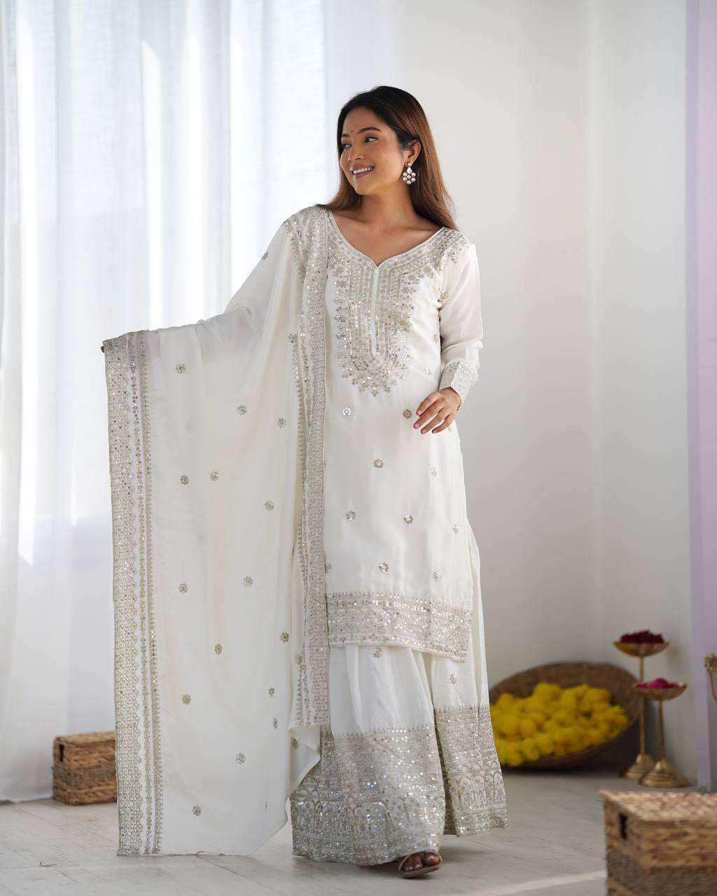 Mirror Work Sharara Suit with Dupatta | Indian Designer Ethnic Wear | Party & Wedding Outfit for Women (BLACKLUXE CRAFTS) - BLACKLUXECRAFTS