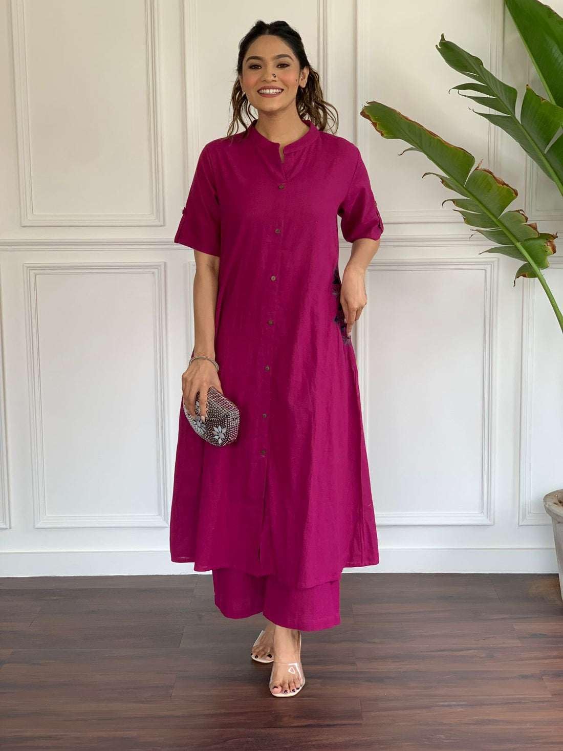 Elegant Black Kurta Set with Pink Embroidery | Women’s Ethnic Outfit (BLACKLUXE CRAFTS) - BLACKLUXECRAFTS