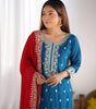 Women's Chinnon Silk Embroidered Straight Kurti With Pants and Dupatta Set (BLACKLUXE CRAFTS) - BLACKLUXECRAFTS
