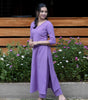 Women's Cotton V-neck Solid Straight Kurti With Pant Purple Or Orange (BLACKLUXE CRAFTS) - BLACKLUXECRAFTS