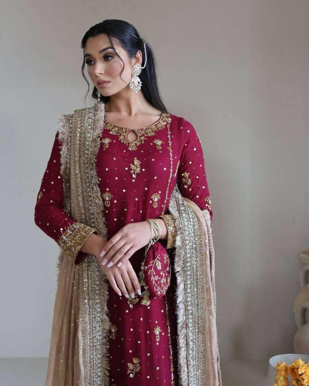 Women's Faux Georgette Embroidered Straight Kurti With Pant & Dupatta Set (BLACKLUXE CRAFTS) - BLACKLUXECRAFTS