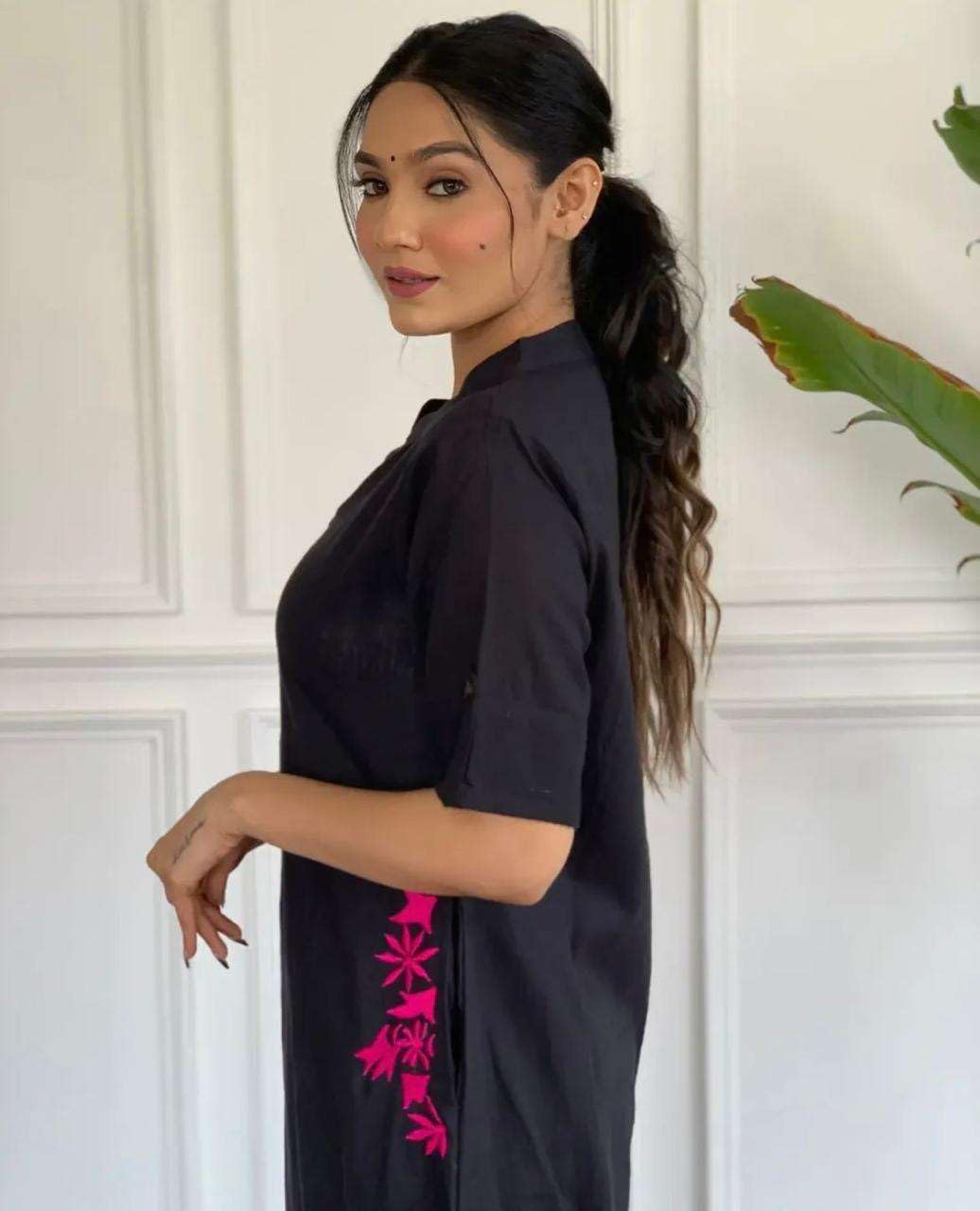 Elegant Black Kurta Set with Pink Embroidery | Women’s Ethnic Outfit (BLACKLUXE CRAFTS) - BLACKLUXECRAFTS