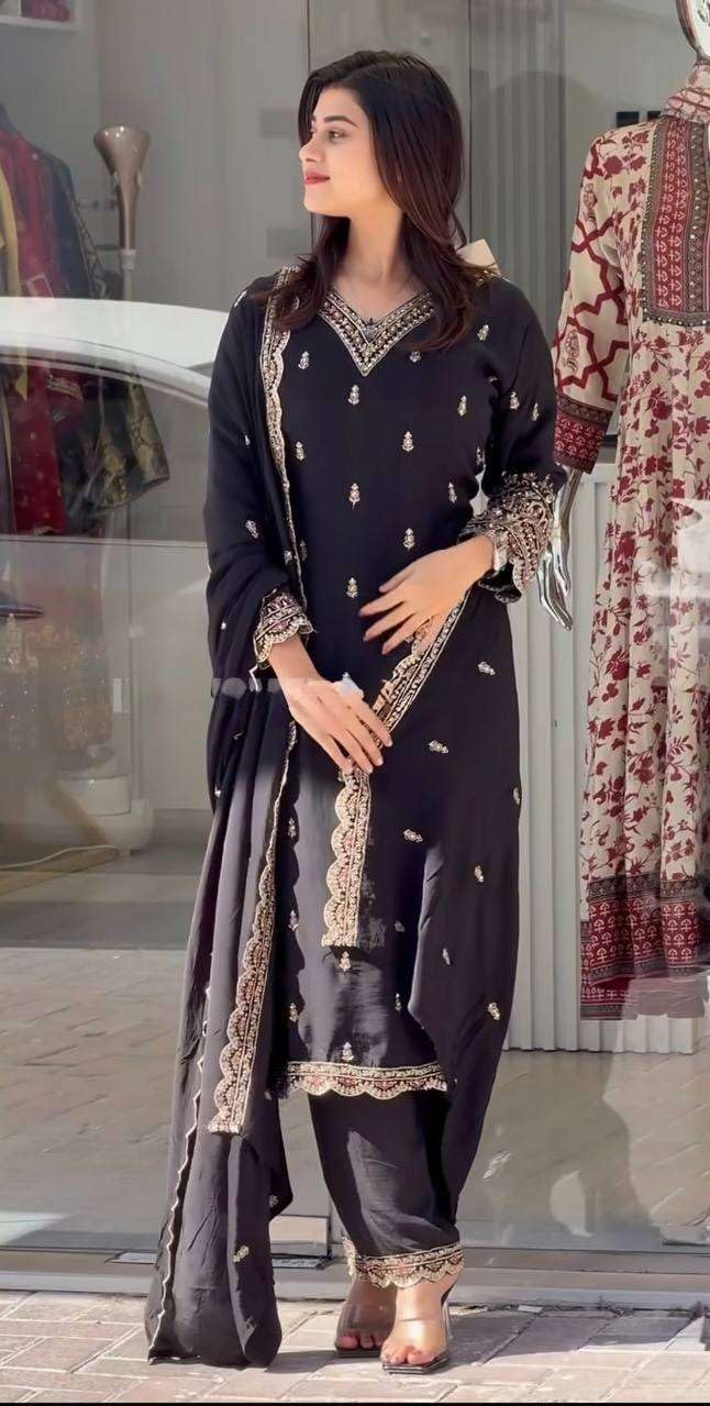 Black Embroidered Straight Salwar Suit with Dupatta | Elegant Indian Ethnic Wear for Parties & Weddings | Women’s Designer Outfit (BLACKLUXE CRAFTS) - BLACKLUXECRAFTS
