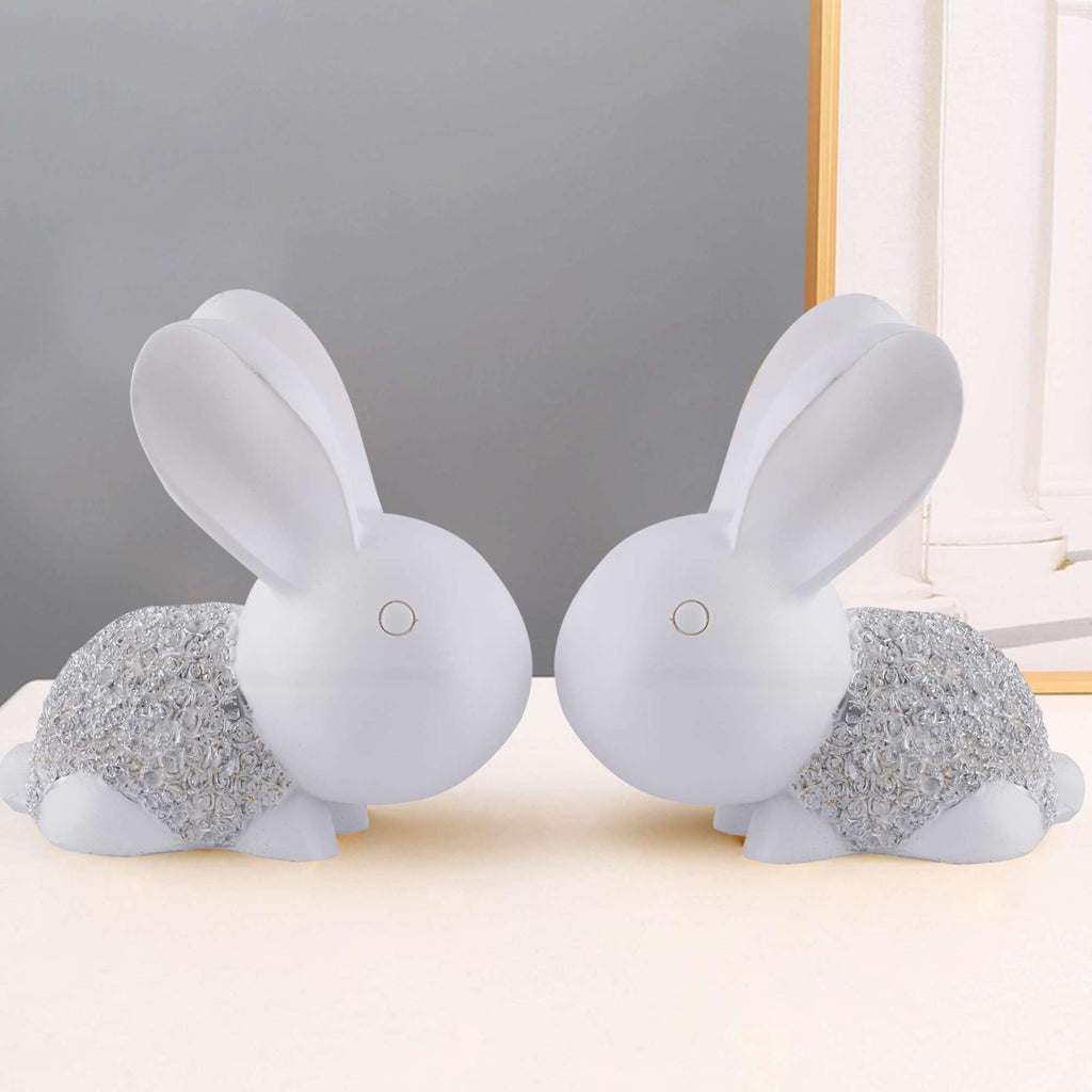 Elegant White Bunny Couple Figurines – Handmade Resin Rabbit Statues with Silver Detailing for Home Décor & Gifting (BLACKLUXE CRAFTS) - BLACKLUXECRAFTS