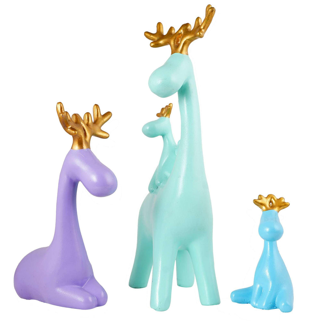 Colorful Reindeer Family Figurine Set – Modern Resin Deer Statues with Golden Antlers for Home Décor & Gifting (Set of 3) (BLACKLUXE CRAFTS) - BLACKLUXECRAFTS