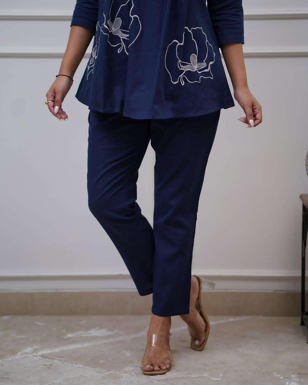 Cotton Co-ord Set for Women – Pleated Kurta with Floral Embroidery and Pants (BLACKLUXE CRAFTS) - BLACKLUXECRAFTS