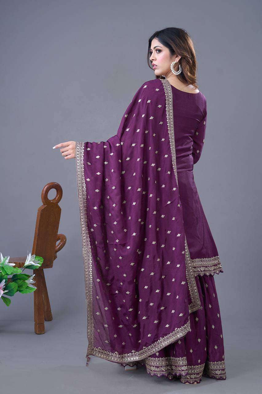Embroidered Sharara Suit with Dupatta – Designer Party Wear Indian Outfit for Women (BLACKLUXE CRAFTS) - BLACKLUXECRAFTS