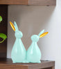 Handmade Aqua Blue Bunny Couple Figurine – Modern Resin Rabbit Statue with Golden Ears for Home Décor & Gifting (BLACKLUXE CRAFTS) - BLACKLUXECRAFTS