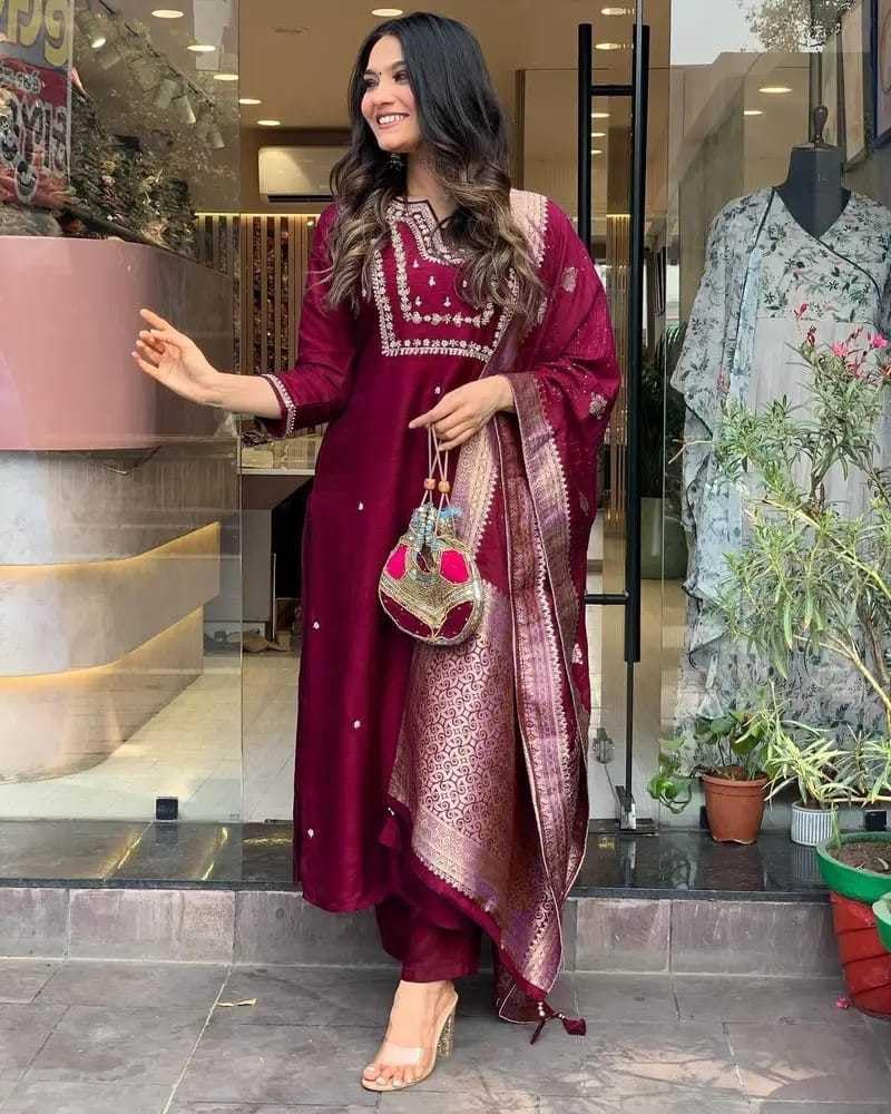 Luxury Fuchsia Pink Embroidered Silk Kurta Set with Dupatta – Indian Ethnic Party Wear for Women (BLACKLUXE CRAFTS) - BLACKLUXECRAFTS