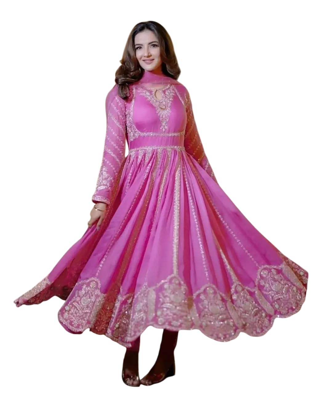 Women's Faux Georgette Embroidered Sequence Work Anarkali Kurti Gown with Net Dupatta (BLACKLUXE CRAFTS) - BLACKLUXECRAFTS