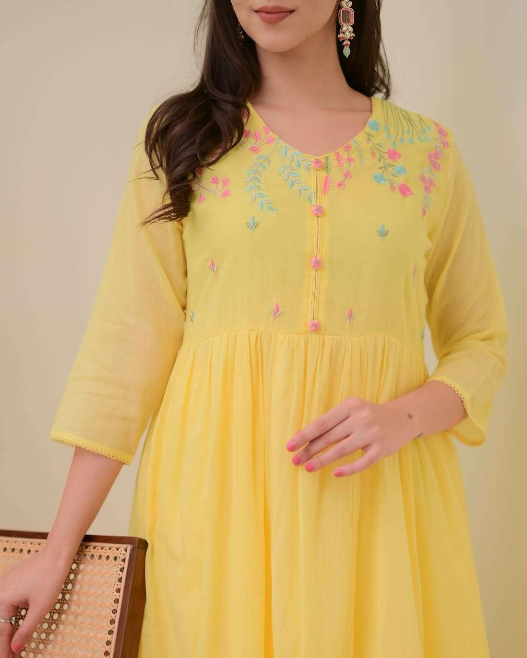 Women's Cotton Embroidered Anarkali Kurti With Pant and Dupatta set (BLACKLUXE CRAFTS) - BLACKLUXECRAFTS