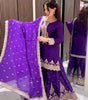 Women's Faux Georgette Embroidered Straight Kurti with Sharara & Dupatta Set (BLACKLUXE CRAFTS) - BLACKLUXECRAFTS