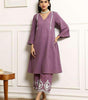 Lavender Cotton Kurta Pant Set with Striped Dupatta – Elegant Embroidered Ethnic Wear for Women (BLACKLUXE CRAFTS) - BLACKLUXECRAFTS