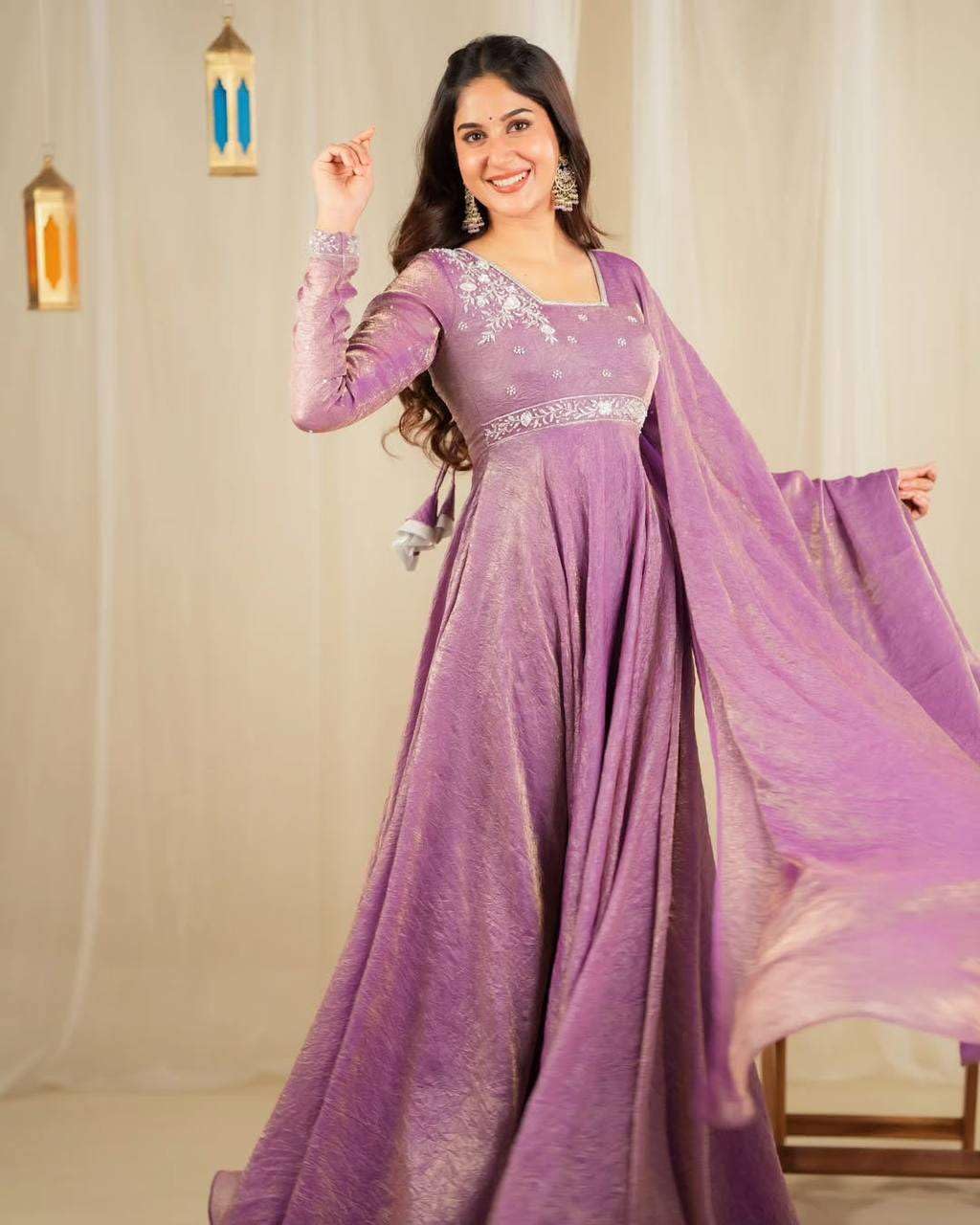 Lavender Anarkali Suit with Dupatta – Elegant Party Wear Long Flared Indian Dress for Women (BLACKLUXE CRAFTS) - BLACKLUXECRAFTS