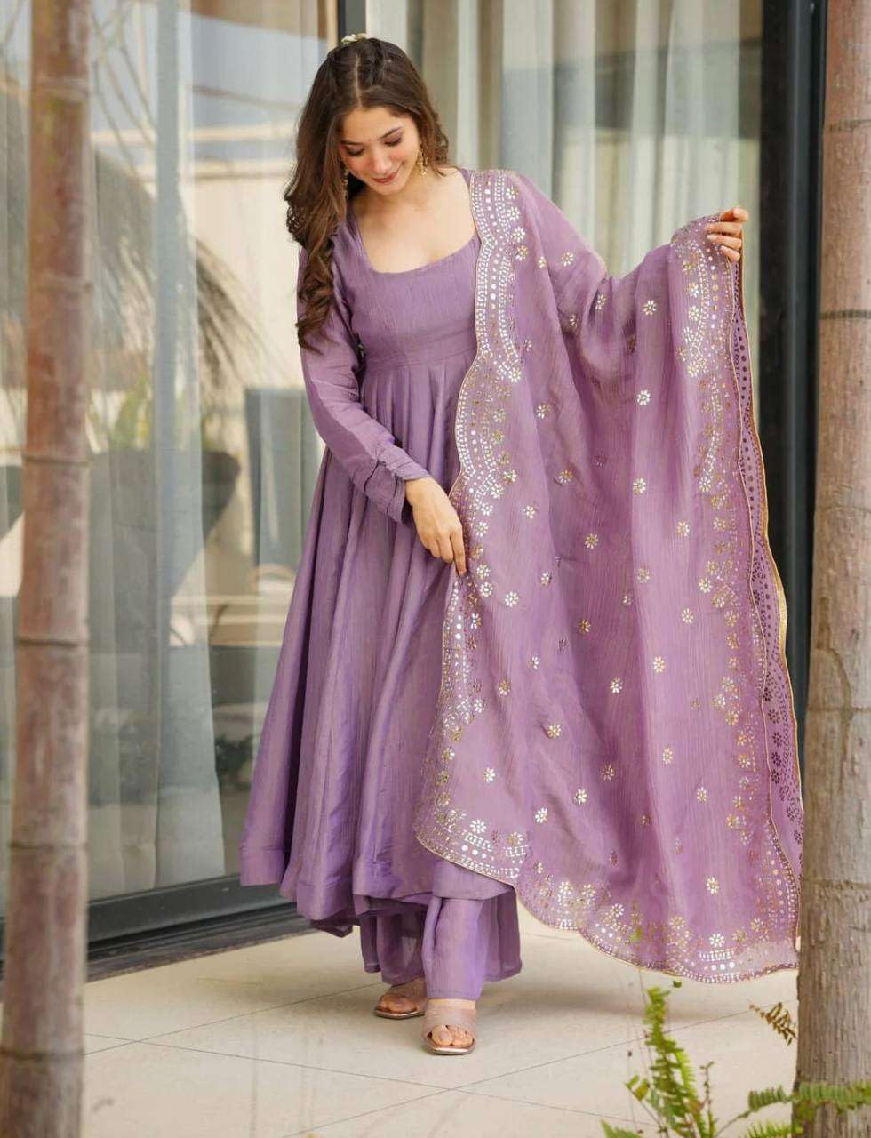 Anarkali Suit with Mirror Work Dupatta | Elegant Party Wear Indian Outfit for Women (BLACKLUXE CRAFTS) - BLACKLUXECRAFTS