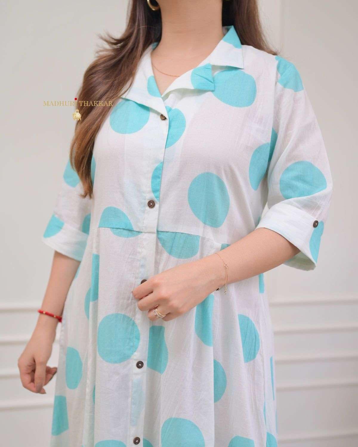 Women’s White Maxi Dress with Polka Dots – Casual Button-Down Long Shirt Dress with Pockets (BLACKLUXE CRAFTS) - BLACKLUXECRAFTS