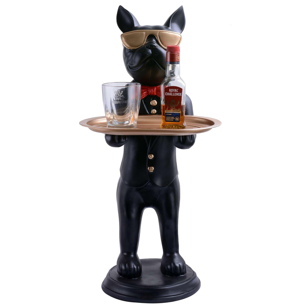 Elegant Dog Butler Statue with Tray – Black Resin Animal Figurine for Bar, Kitchen & Home Décor (BLACKLUXE CRAFTS) - BLACKLUXECRAFTS