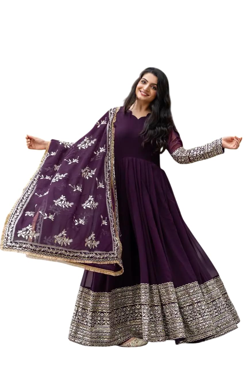 Maroon Anarkali Gown with Heavy Golden Embroidery & Dupatta | Designer Indian Pakistani Wedding Dress for Women (BLACKLUXE CRAFTS) - BLACKLUXECRAFTS