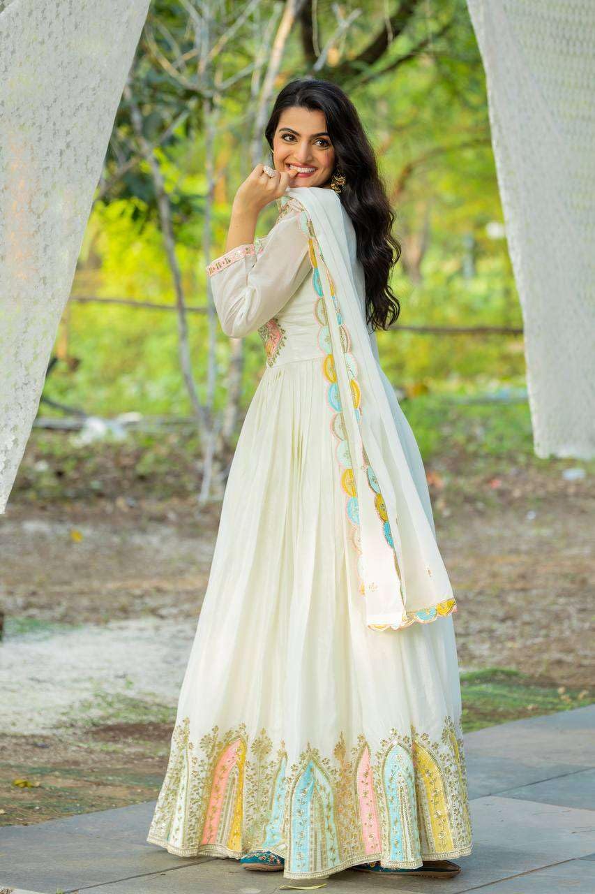 Anarkali Gown with Multicolor Embroidery | Designer Indian Party & Wedding Wear Dress (BLACKLUXE CRAFTS) - BLACKLUXECRAFTS
