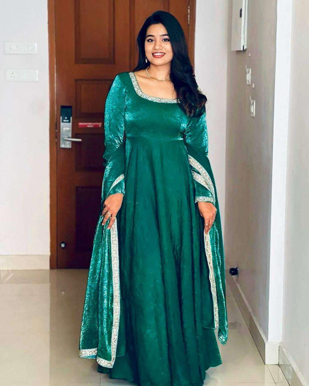 Women's Fandy Silk Embroidered Anarkali Kurti Gown With Dupatta Set (BLACKLUXE CRAFTS) - BLACKLUXECRAFTS