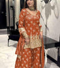 Women's Simmer Silk Embroidered Straight Kurta with Sharara & Dupatta Set (BLACKLUXE CRAFTS) - BLACKLUXECRAFTS